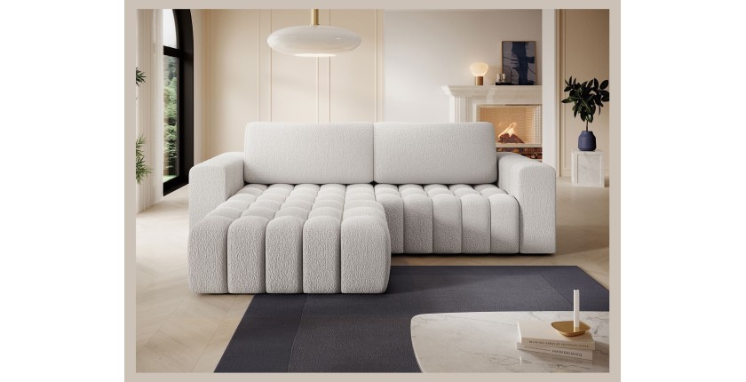Canapé d’angle convertible DORY blanc 250 cm avec coffre de rangement angle droit 