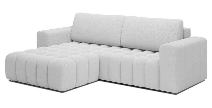 Canapé d’angle convertible DORY blanc 250 cm avec coffre de rangement angle droit 