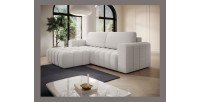Canapé d’angle convertible DORY blanc 250 cm avec coffre de rangement angle droit 