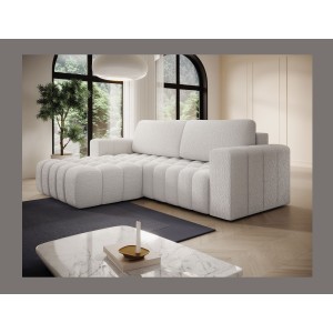 Canapé d’angle convertible DORY blanc 250 cm avec coffre de rangement angle droit 