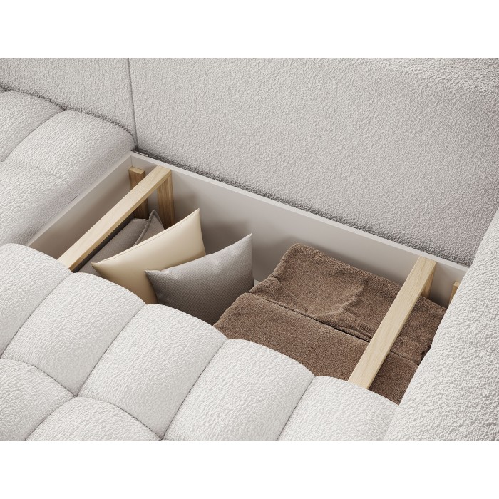 Canapé d’angle convertible DORY blanc 250 cm avec coffre de rangement angle droit 