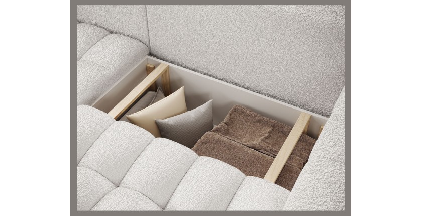 Canapé d’angle convertible DORY blanc 250 cm avec coffre de rangement angle droit 