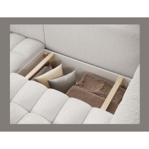 Canapé d’angle convertible DORY blanc 250 cm avec coffre de rangement angle droit 