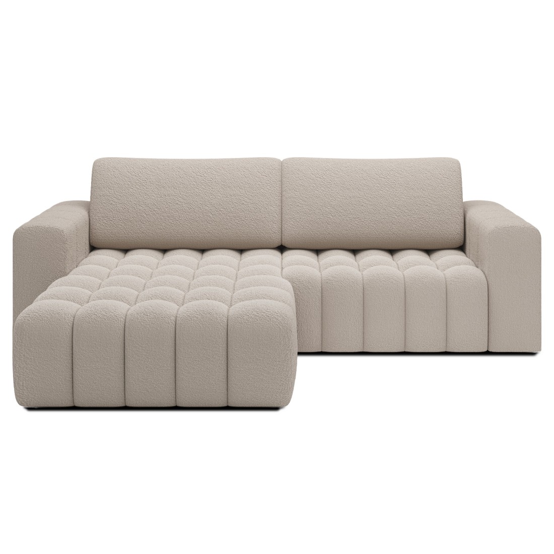 Canapé d’angle convertible DORY beige 250 cm avec coffre de rangement angle droit 