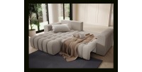 Canapé d’angle convertible DORY beige 250 cm avec coffre de rangement angle droit 