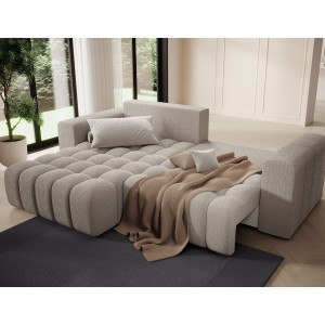 Canapé d’angle convertible DORY beige 250 cm avec coffre de rangement angle droit 