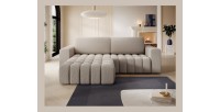 Canapé d’angle convertible DORY beige 250 cm avec coffre de rangement angle droit 
