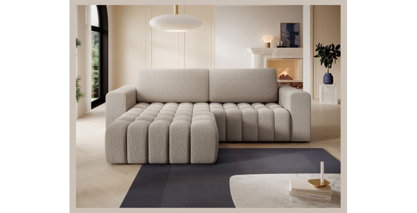 Canapé d’angle convertible DORY beige 250 cm avec coffre de rangement angle droit 