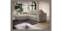 Canapé d’angle convertible DORY beige 250 cm avec coffre de rangement angle droit 