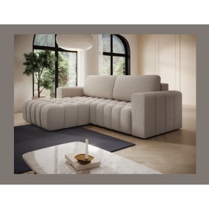 Canapé d’angle convertible DORY beige 250 cm avec coffre de rangement angle droit 