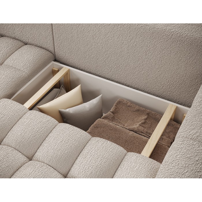 Canapé d’angle convertible DORY beige 250 cm avec coffre de rangement angle droit 