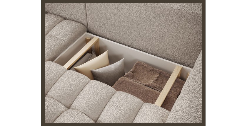 Canapé d’angle convertible DORY beige 250 cm avec coffre de rangement angle droit 