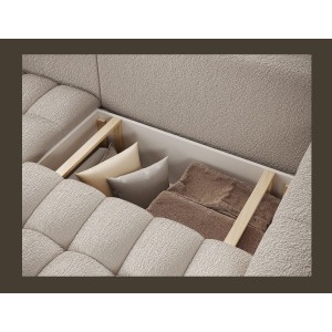 Canapé d’angle convertible DORY beige 250 cm avec coffre de rangement angle droit 