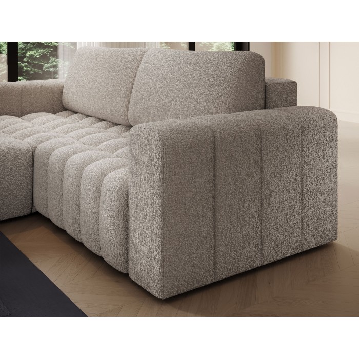 Canapé d’angle convertible DORY beige 250 cm avec coffre de rangement angle droit 