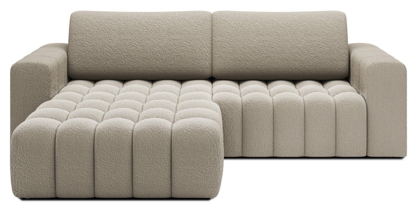 Canapé d’angle convertible DORY beige foncé 250 cm avec coffre de rangement angle droit 