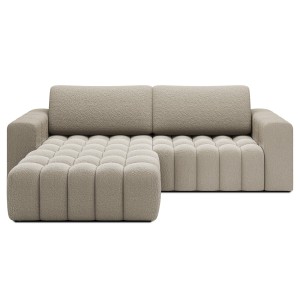 Canapé d’angle convertible DORY beige foncé 250 cm avec coffre de rangement angle droit 
