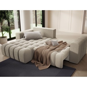 Canapé d’angle convertible DORY beige foncé 250 cm avec coffre de rangement angle droit 