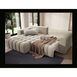 Canapé d’angle convertible DORY beige foncé 250 cm avec coffre de rangement angle droit 
