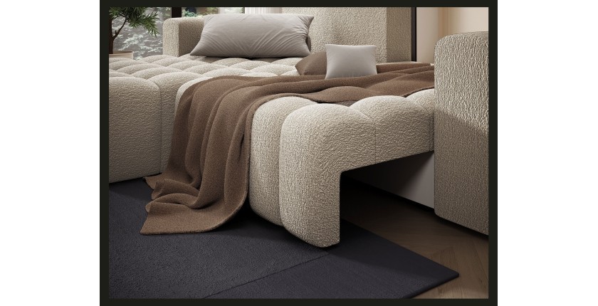 Canapé d’angle convertible DORY beige foncé 250 cm avec coffre de rangement angle droit 