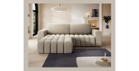 Canapé d’angle convertible DORY beige foncé 250 cm avec coffre de rangement angle droit 