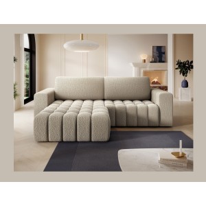Canapé d’angle convertible DORY beige foncé 250 cm avec coffre de rangement angle droit 