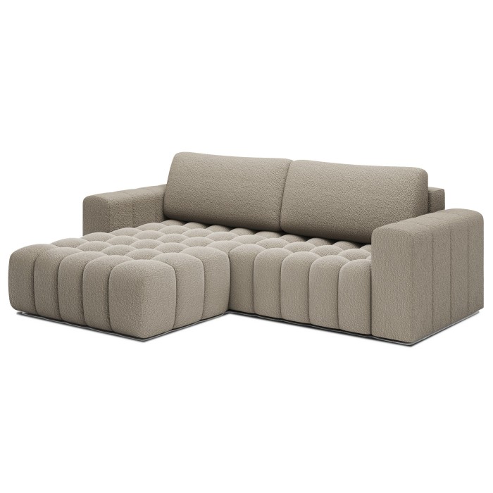 Canapé d’angle convertible DORY beige foncé 250 cm avec coffre de rangement angle droit 