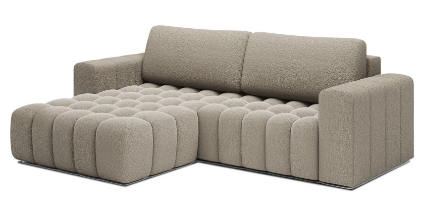 Canapé d’angle convertible DORY beige foncé 250 cm avec coffre de rangement angle droit 