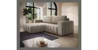 Canapé d’angle convertible DORY beige foncé 250 cm avec coffre de rangement angle droit 