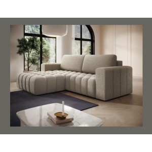 Canapé d’angle convertible DORY beige foncé 250 cm avec coffre de rangement angle droit 
