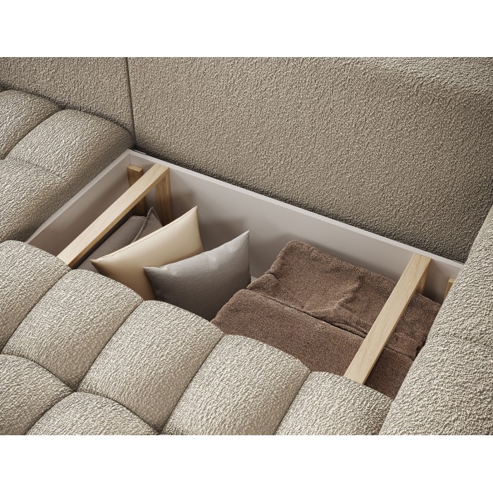 Canapé d’angle convertible DORY beige foncé 250 cm avec coffre de rangement angle droit 