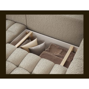 Canapé d’angle convertible DORY beige foncé 250 cm avec coffre de rangement angle droit 