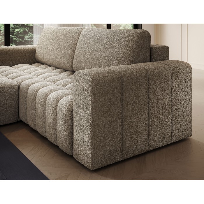Canapé d’angle convertible DORY beige foncé 250 cm avec coffre de rangement angle droit 