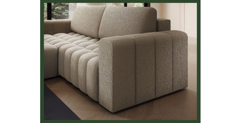 Canapé d’angle convertible DORY beige foncé 250 cm avec coffre de rangement angle droit 