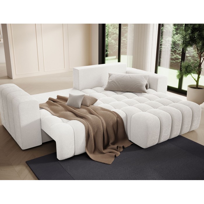 Canapé d’angle convertible DORY blanc 250 cm avec coffre de rangement angle droit 