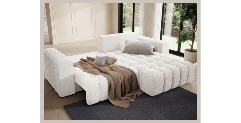 Canapé d’angle convertible DORY blanc 250 cm avec coffre de rangement angle droit 