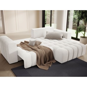 Canapé d’angle convertible DORY blanc 250 cm avec coffre de rangement angle droit 
