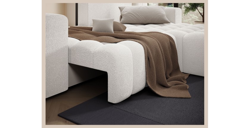 Canapé d’angle convertible DORY blanc 250 cm avec coffre de rangement angle droit 