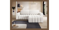 Canapé d’angle convertible DORY blanc 250 cm avec coffre de rangement angle droit 