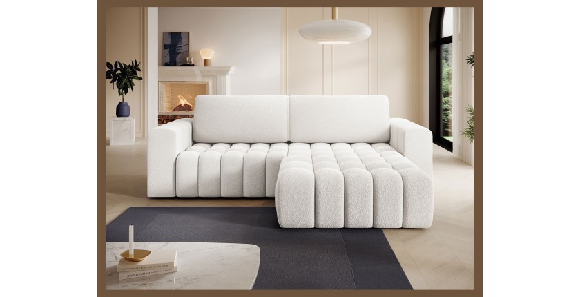 Canapé d’angle convertible DORY blanc 250 cm avec coffre de rangement angle droit 