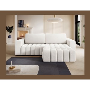Canapé d’angle convertible DORY blanc 250 cm avec coffre de rangement angle droit 