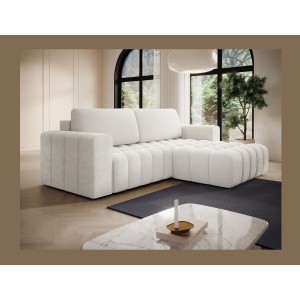Canapé d’angle convertible DORY blanc 250 cm avec coffre de rangement angle droit 