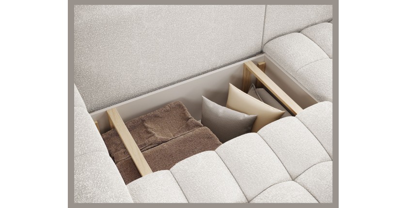 Canapé d’angle convertible DORY blanc 250 cm avec coffre de rangement angle droit 