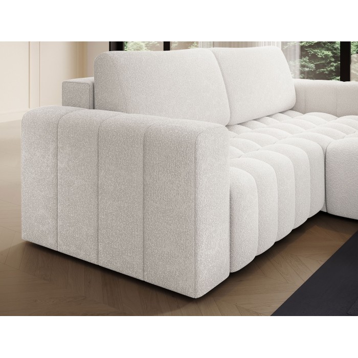 Canapé d’angle convertible DORY blanc 250 cm avec coffre de rangement angle droit 