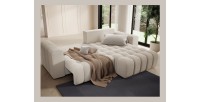 Canapé d’angle convertible DORY crème 250 cm avec coffre de rangement angle droit 