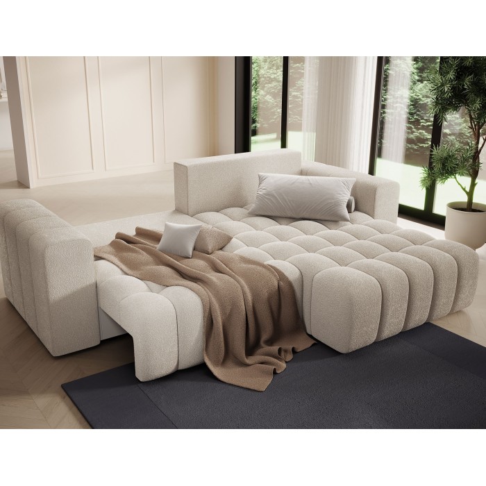 Canapé d’angle convertible DORY crème 250 cm avec coffre de rangement angle droit 