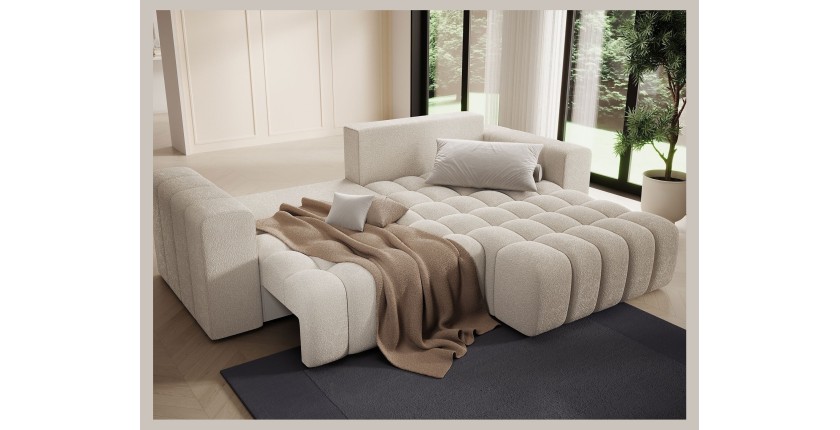 Canapé d’angle convertible DORY crème 250 cm avec coffre de rangement angle droit 