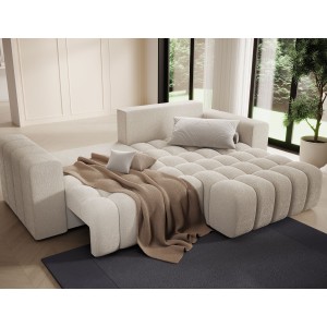 Canapé d’angle convertible DORY crème 250 cm avec coffre de rangement angle droit 