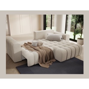 Canapé d’angle convertible DORY crème 250 cm avec coffre de rangement angle droit 