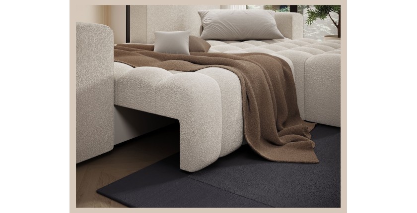 Canapé d’angle convertible DORY crème 250 cm avec coffre de rangement angle droit 