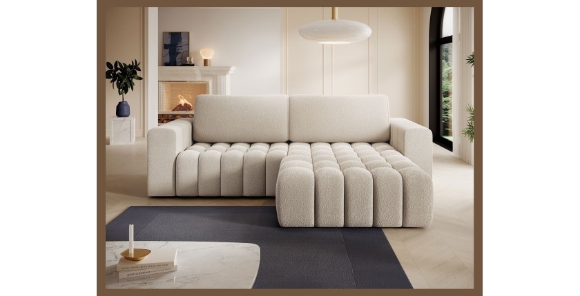 Canapé d’angle convertible DORY crème 250 cm avec coffre de rangement angle droit 